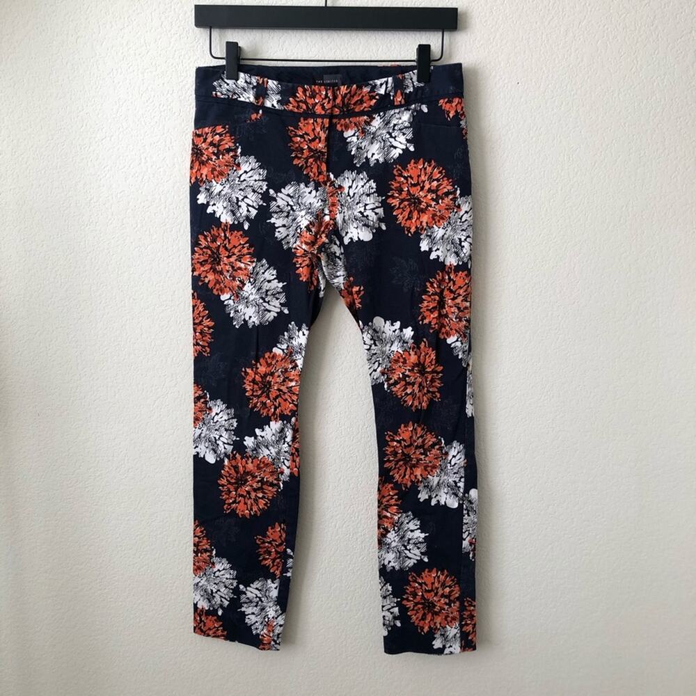 The Limited navy blue orange white floral print ankle pants slacks